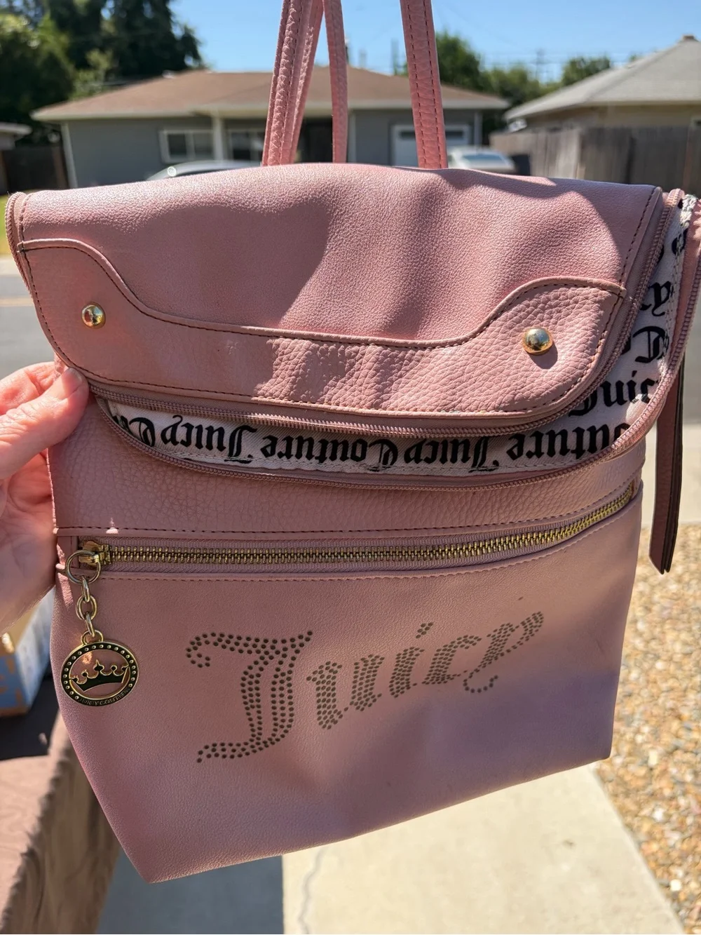 Juicy Couture Blush Pink Studded Logo Backpack with Gold Accents